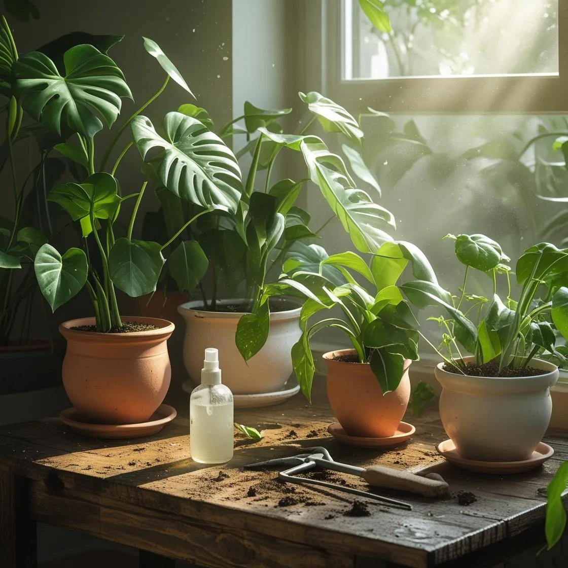 indoor plant corner with healthy green plants