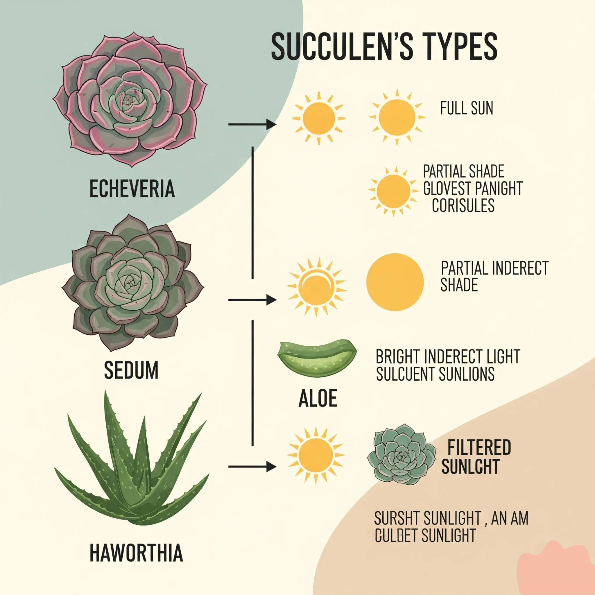 4 succulent types and their sunlight levels