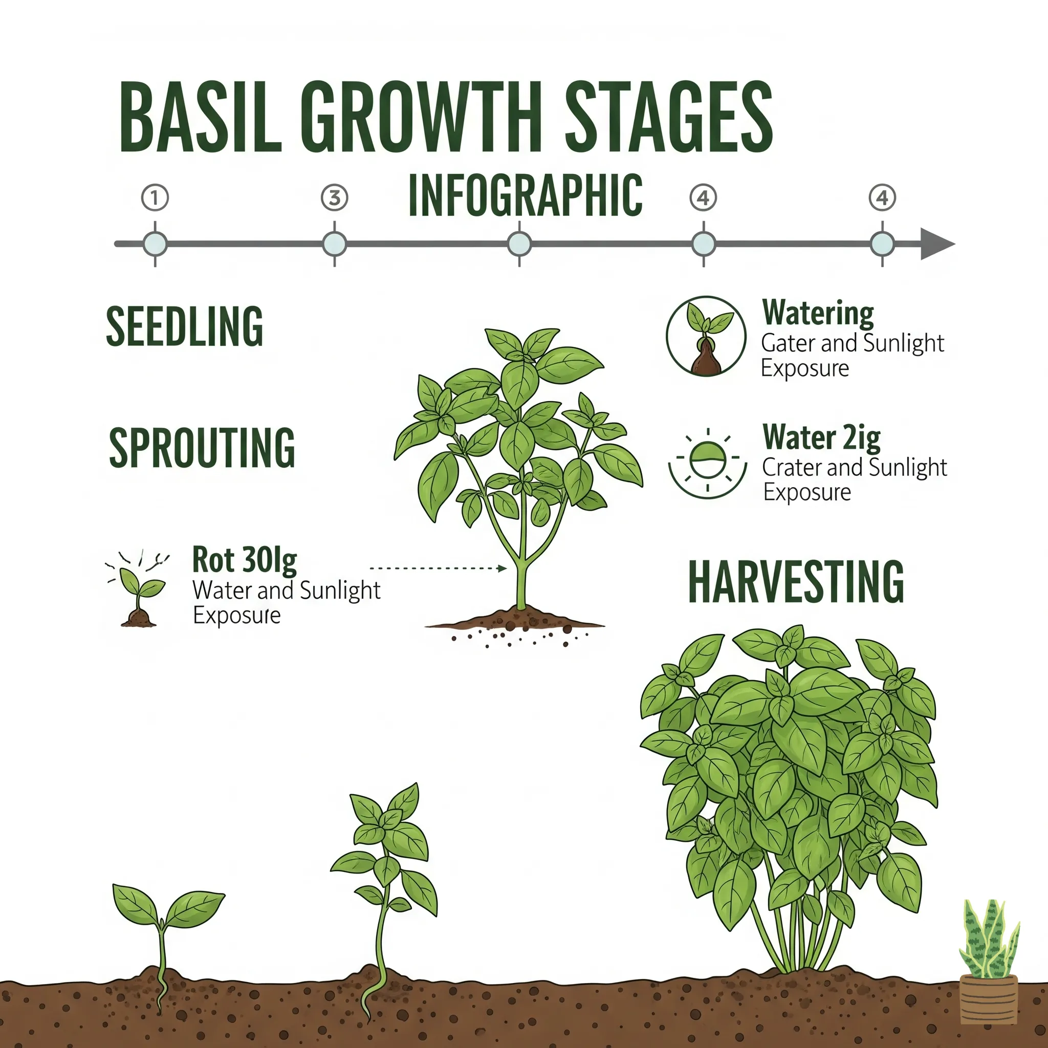 basil growth stages: seedling, sprouting, harvesting