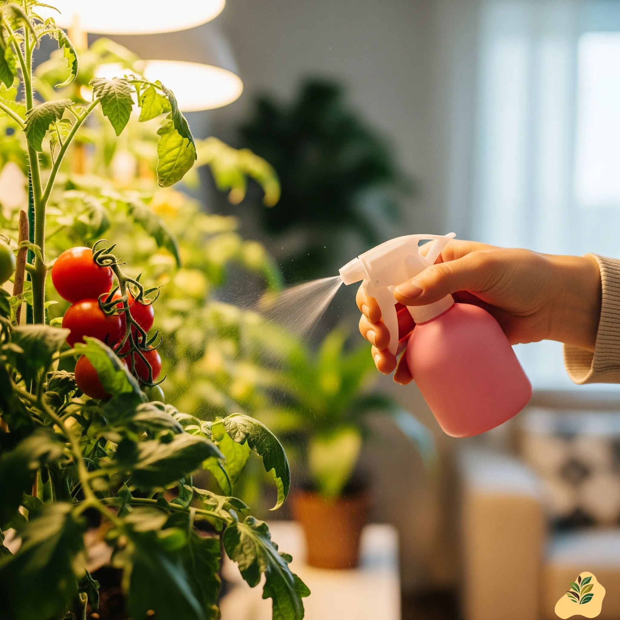 watering indoor tomato plant