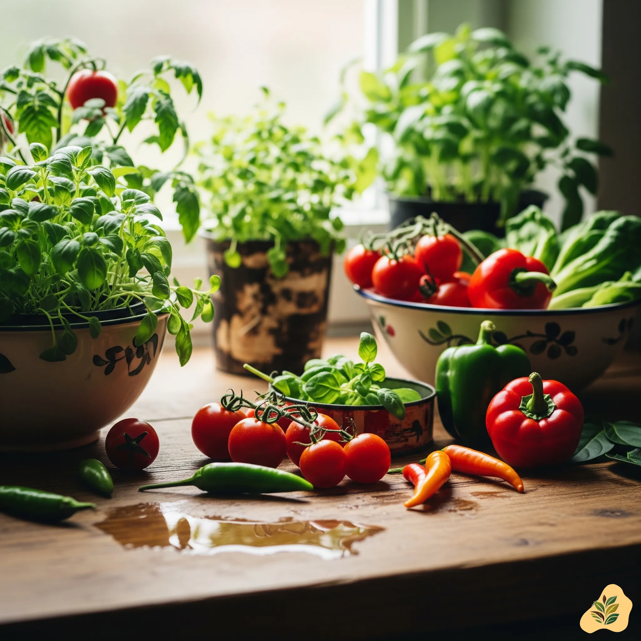 fresh windowsill-grown veggies 