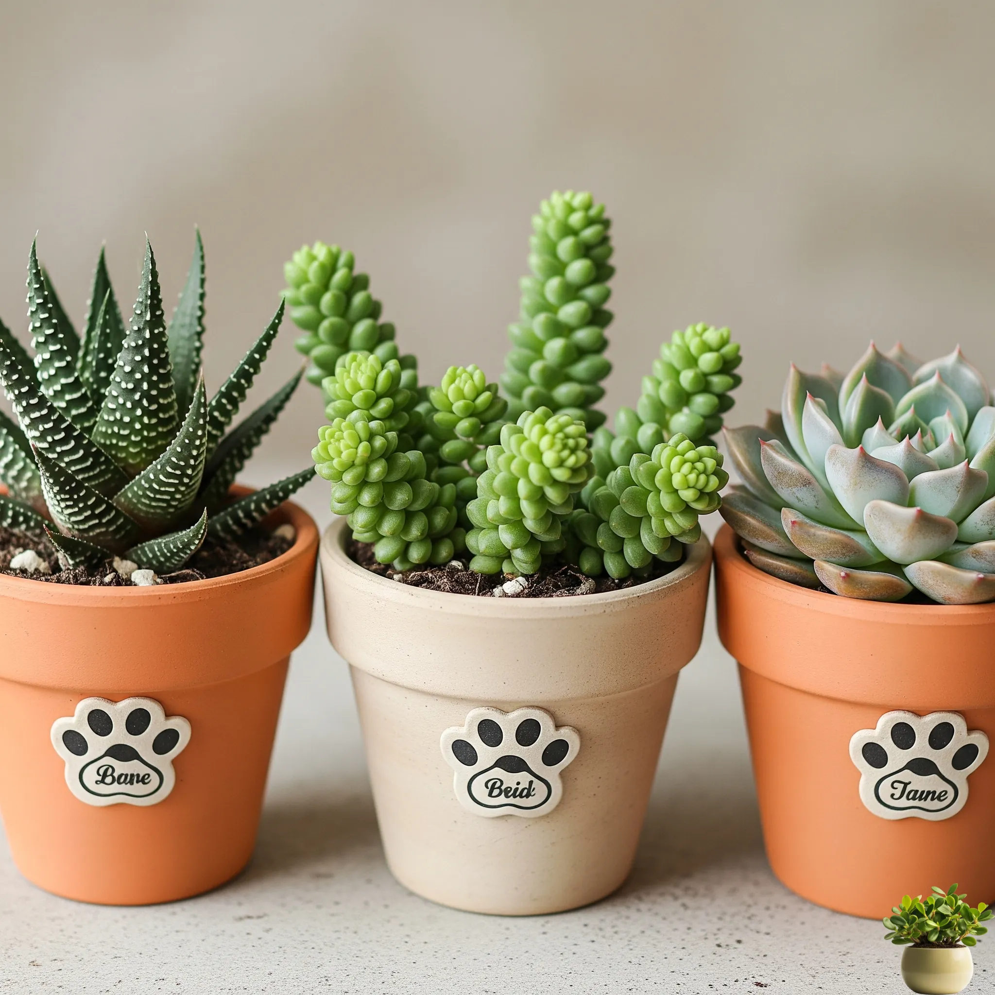 Haworthia, Burro's Tail, and Echeveria succulents