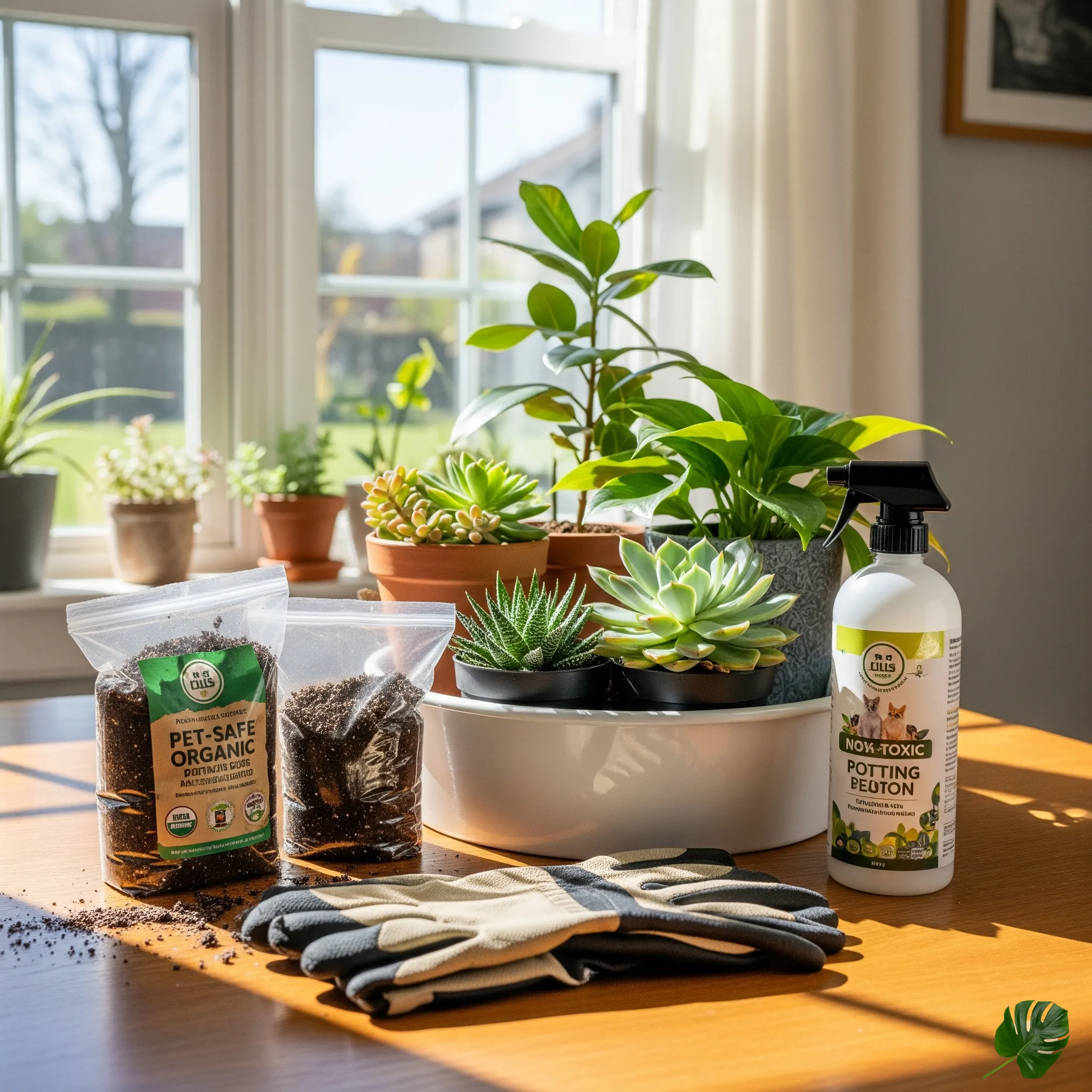 Pet-safe succulent potting station with organic soil