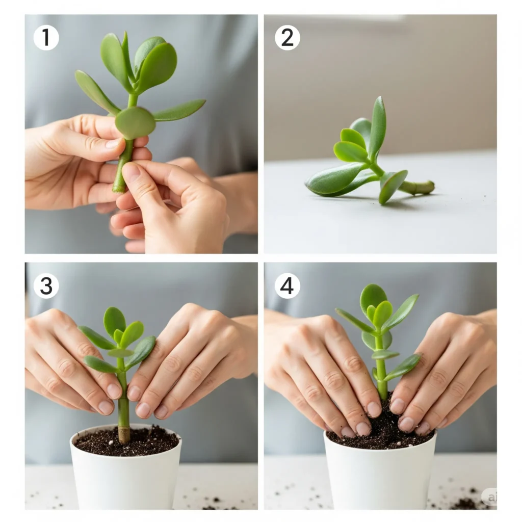 jade plant stem in soil
