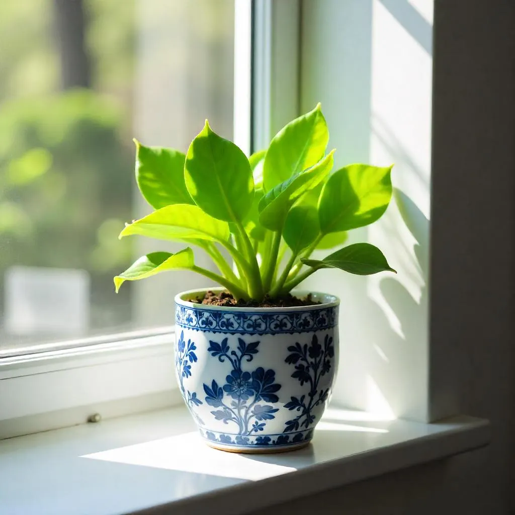 Jade plant in a decorative ceramic pot
