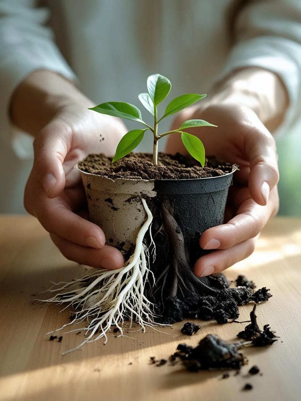 Healthy, thriving houseplant in a well-draining pot with visible drainage holes, surrounded by other flourishing plants